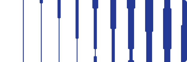Abstract image featuring vertical blue and white stripes of varying thickness on a white background, reminiscent of piano keys or barcode patterns.